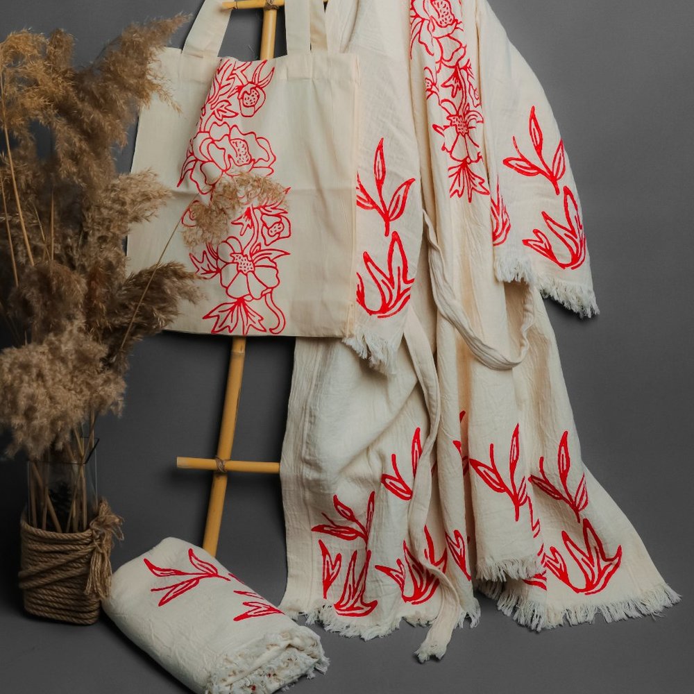 Iconium Luxury, Turkish, Flower printed, muslin kimono set for women.